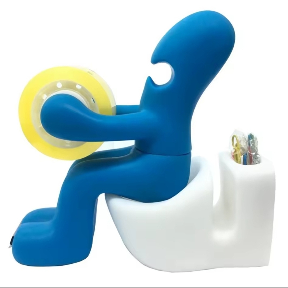 Butt Station Blue and White Tape Dispenser & Desk Organizer Gag Gift